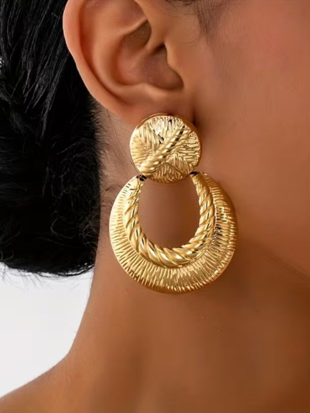 14K Gold Womens Large Hanging Etched Chunky Hoop Earrings 14 K Silver Jewelry